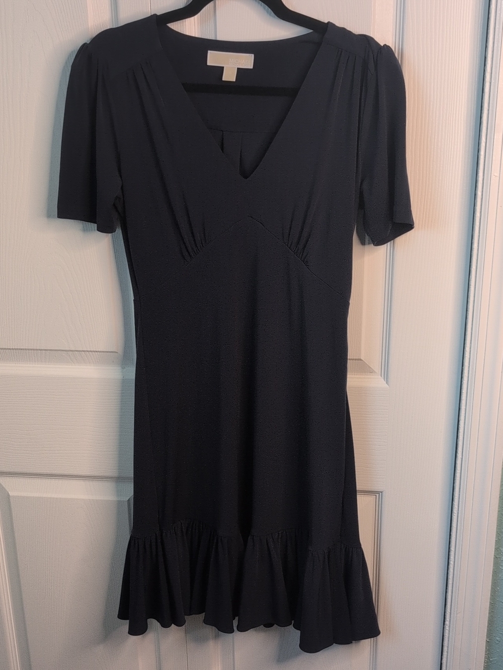 MICHAEL Michael Kors Navy V-Neck Short Sleeve Ruffle Hem Dress